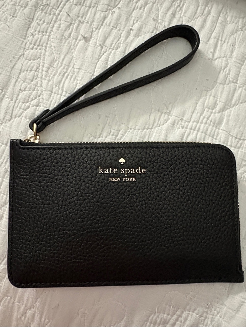 kate spade black pebbled leather wristlet clutch